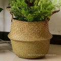 Good quality handmade woven seagrass belly basket flower basket with handles for decoration